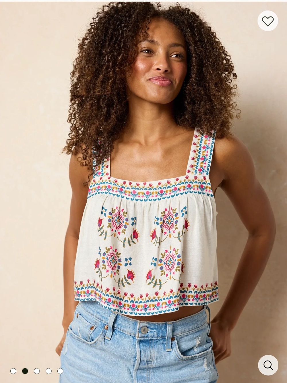 NATURAL LIFE Cream Embroidered Print Square-Neck Crop Top Ivory SOLD OUT